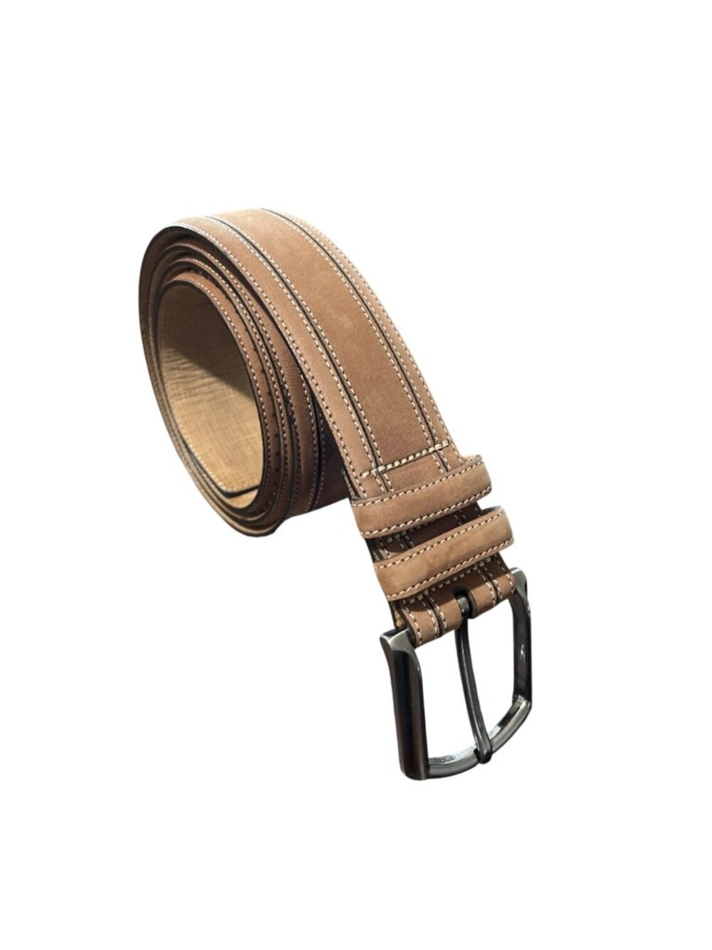 Tommy Bahama Mens Size 40 Belt Tan Leather Stitching-Detail Made In Spain
